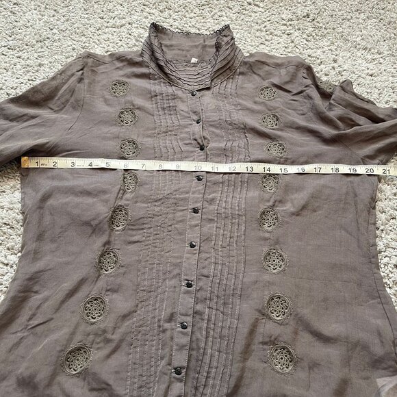 Pete And Greta by Johnny Was High Neck Embroidered Blouse Gray NWT $220 Large - Picture 8 of 10